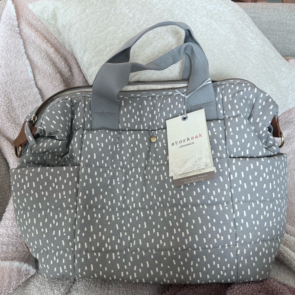 NWT Storksak Quilted Gray Diaper Bag